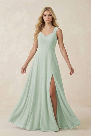 Sage Sweetheart A-Line Chiffon Long Bridesmaid Dress | KISSBRIDAL