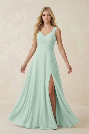 Sage Sweetheart A-Line Chiffon Long Bridesmaid Dress | KISSBRIDAL