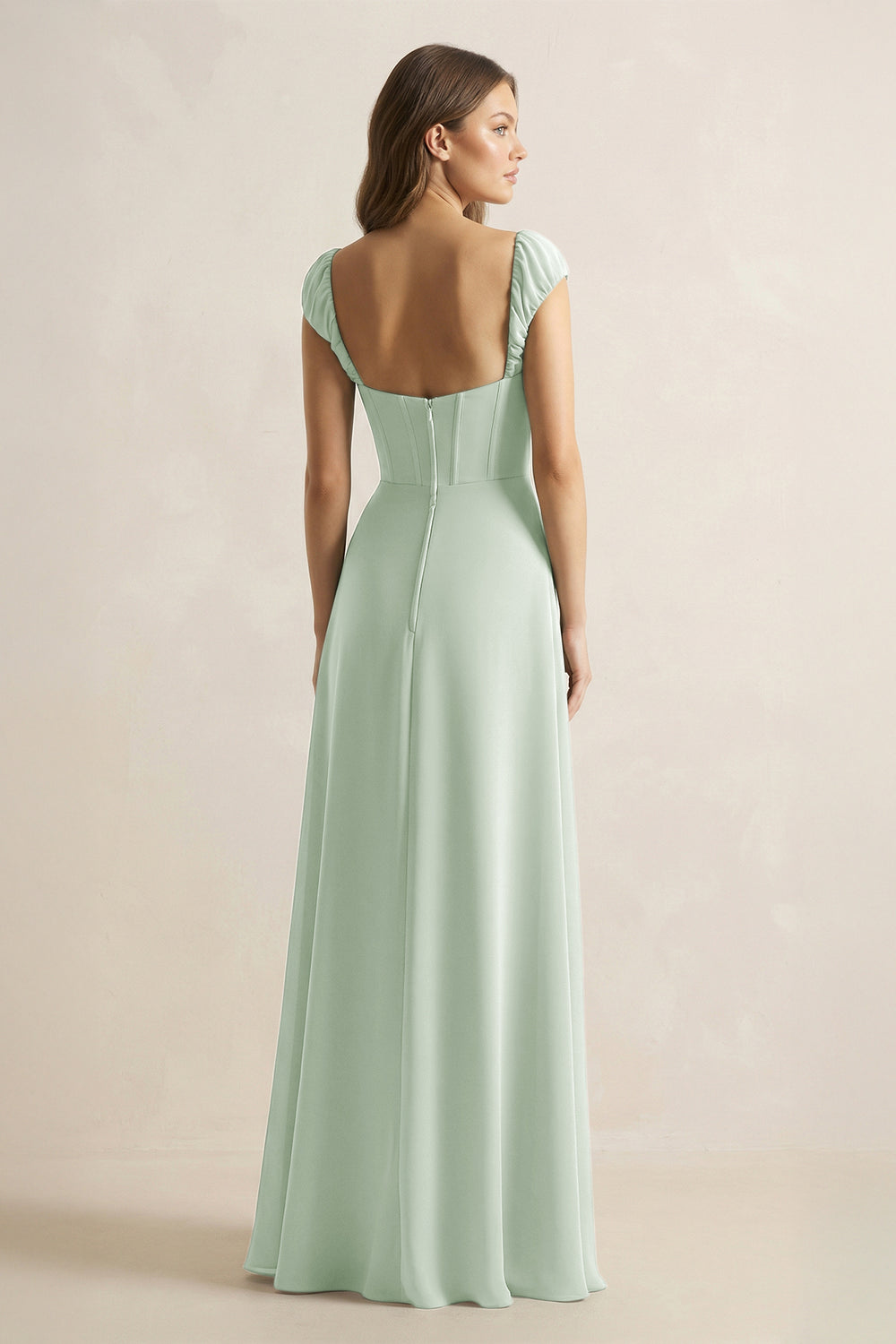 Sweetheart Corset A-Line Chiffon Bridesmaid Dress in Sage