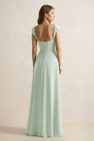 Sage Sweetheart Corset A-Line Chiffon Bridesmaid Dress (2) | KISSBRIDAL