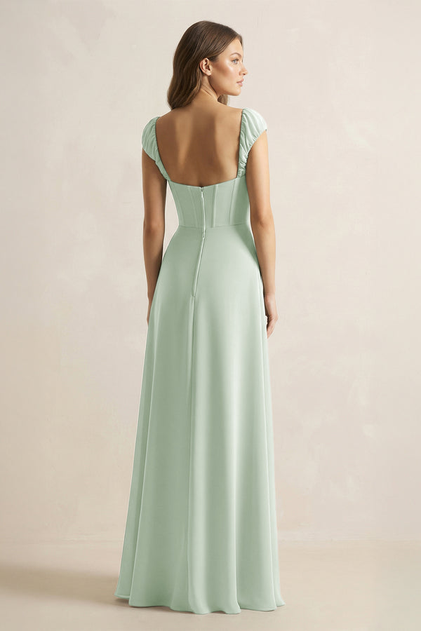 Sage Sweetheart Corset A-Line Chiffon Bridesmaid Dress (2) | KISSBRIDAL