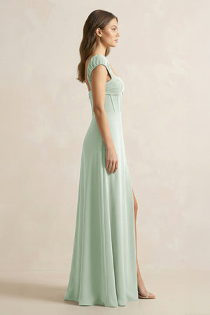 Sage Sweetheart Corset A-Line Chiffon Bridesmaid Dress (3) | KISSBRIDAL
