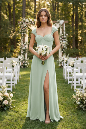 Sage Sweetheart Corset A-Line Chiffon Bridesmaid Dress (4) | KISSBRIDAL