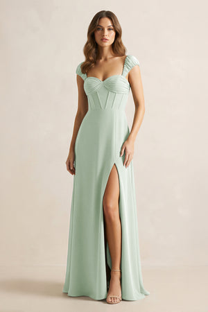 Sage Sweetheart Corset A-Line Chiffon Bridesmaid Dress | KISSBRIDAL