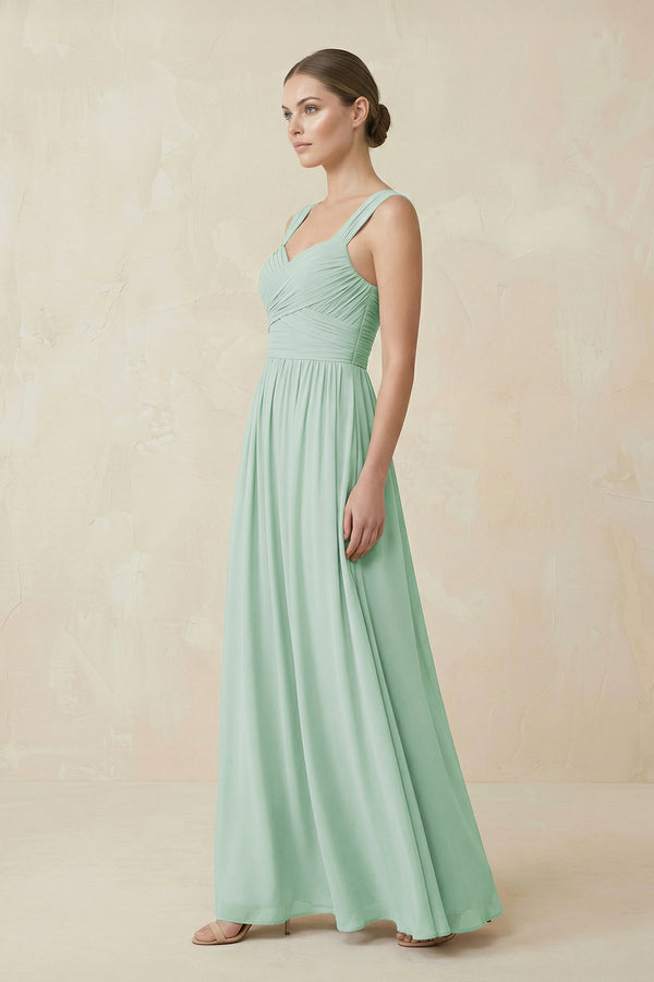 Sage Sweetheart Pleated Chiffon A-Line Bridesmaid Dress (3) | KISSBRIDAL