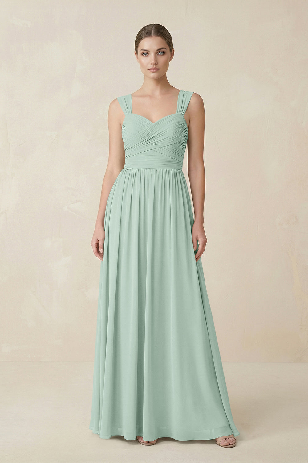 Sweetheart Pleated Chiffon A-Line Bridesmaid Dress in Sage