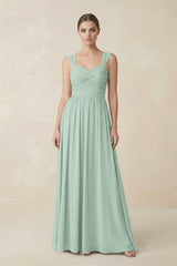 Sage Sweetheart Pleated Chiffon A-Line Bridesmaid Dress | KISSBRIDAL