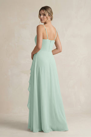 Sage Sweetheart Ruffled A-Line Chiffon Bridesmaid Dress with Slit (2) | KISSBRIDAL
