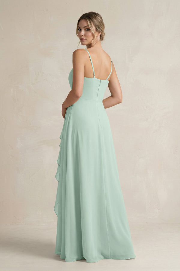 Sage Sweetheart Ruffled A-Line Chiffon Bridesmaid Dress with Slit (2) | KISSBRIDAL