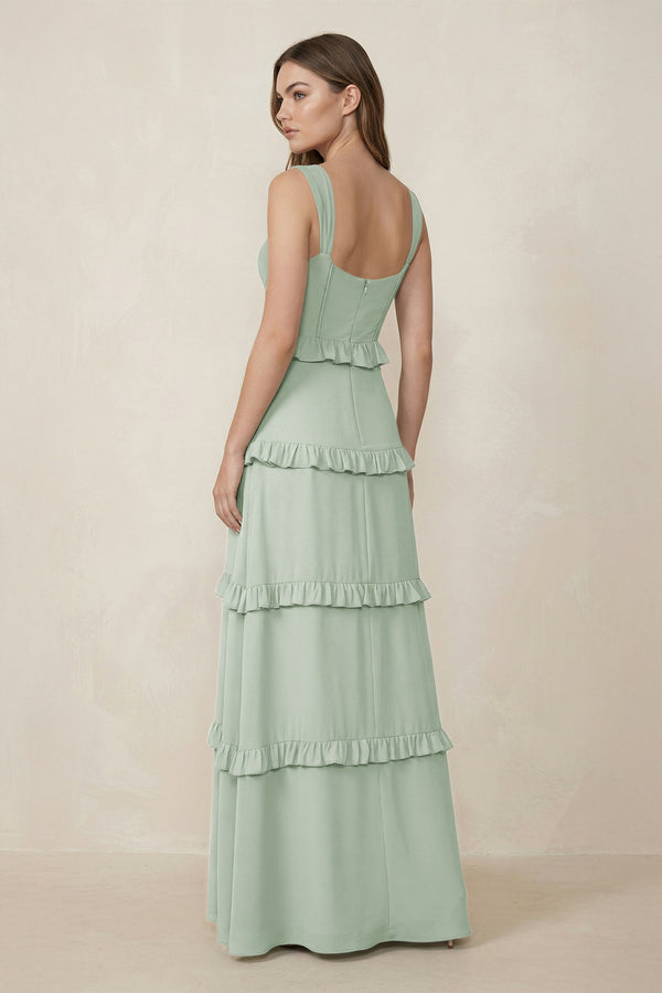 Sage Sweetheart Tiered A-Line Chiffon Bridesmaid Dress (2) | KISSBRIDAL