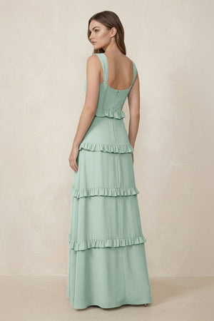 Sage Sweetheart Tiered A-Line Chiffon Bridesmaid Dress (2) | KISSBRIDAL