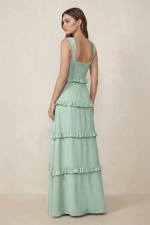 Sage Sweetheart Tiered A-Line Chiffon Bridesmaid Dress (2) | KISSBRIDAL