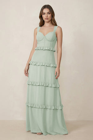 Sage Sweetheart Tiered A-Line Chiffon Bridesmaid Dress | KISSBRIDAL