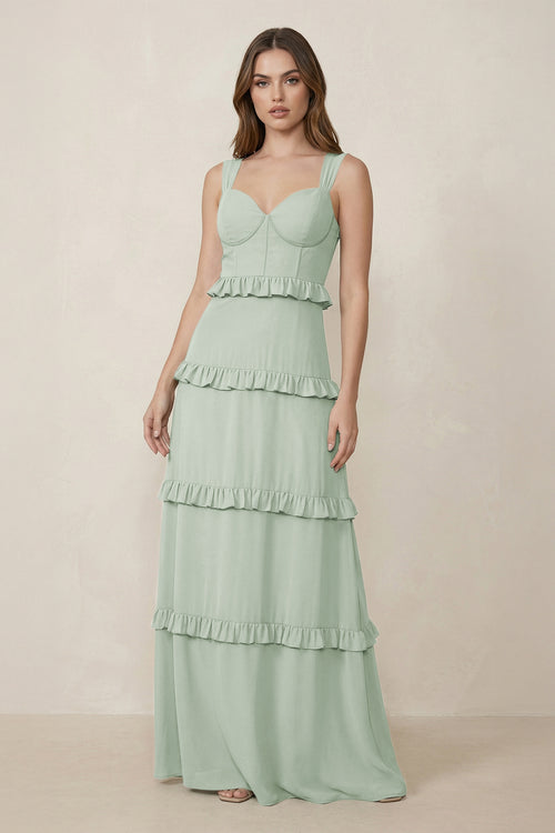 Sage Sweetheart Tiered A-Line Chiffon Bridesmaid Dress | KISSBRIDAL