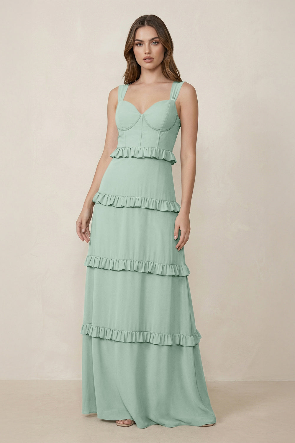 Sweetheart Tiered A-Line Chiffon Bridesmaid Dress in Sage