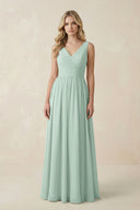 Sage V-Neck A-Line Bridesmaid Dress with Back Bow | KISSBRIDAL