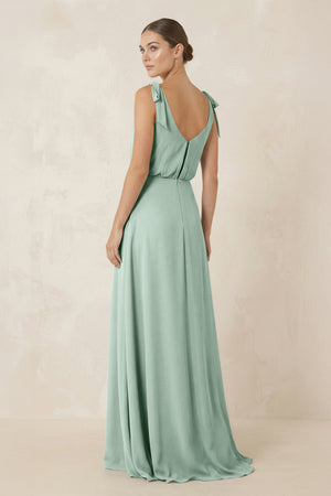 Sage V-Neck A-Line Chiffon Bridesmaid Dress (2) | KISSBRIDAL