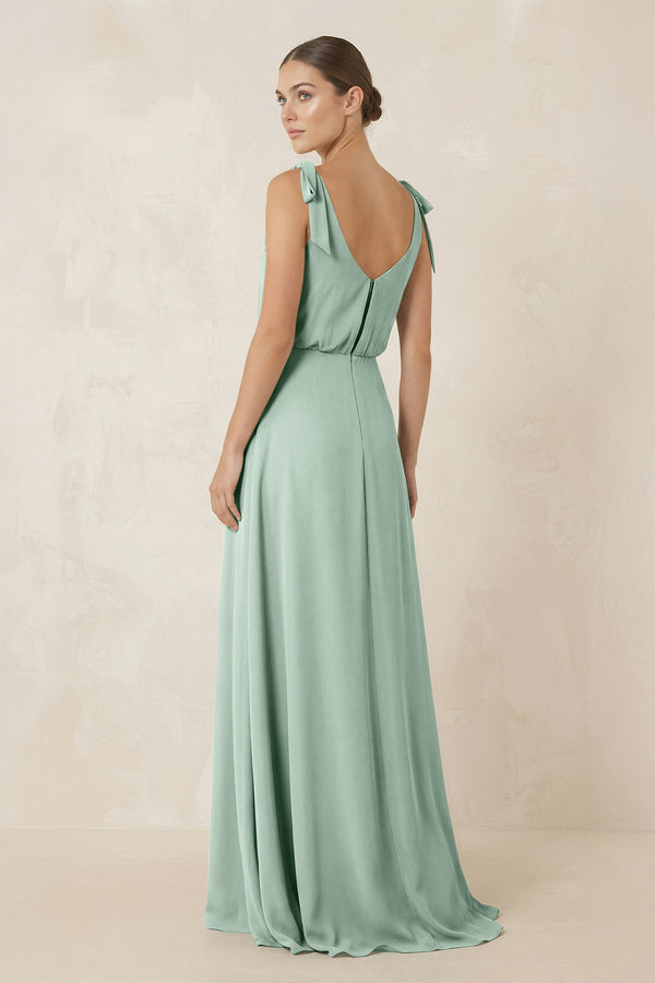 Sage V-Neck A-Line Chiffon Bridesmaid Dress (2) | KISSBRIDAL
