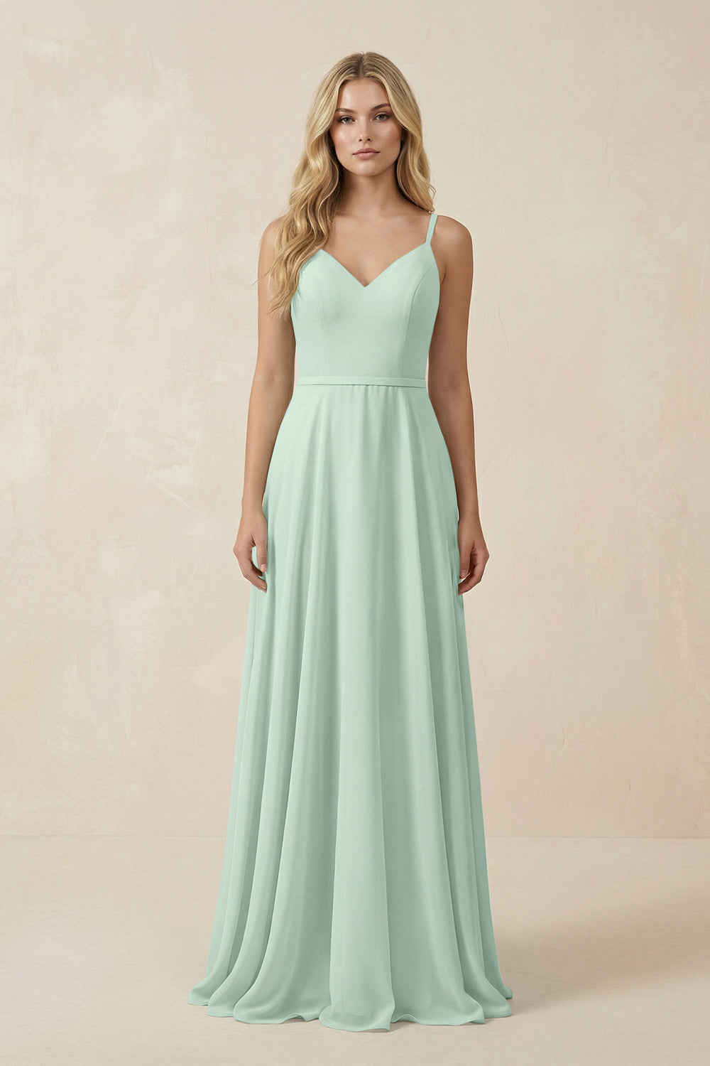 V-Neck A-Line Chiffon Bridesmaid Dress with Crisscross Back in Sage