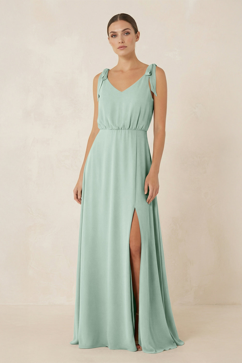 V-Neck A-Line Chiffon Bridesmaid Dress in Sage