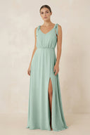 Sage V-Neck A-Line Chiffon Bridesmaid Dress | KISSBRIDAL