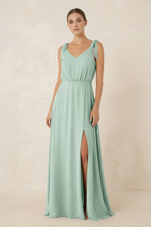 Sage V-Neck A-Line Chiffon Bridesmaid Dress | KISSBRIDAL