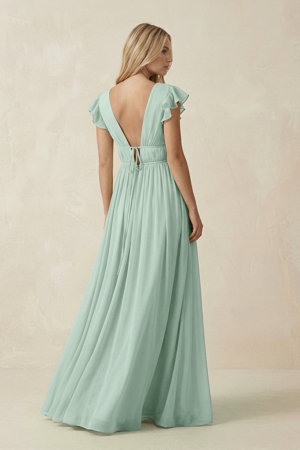 V-Neck A-Line Chiffon Cap Sleeves Bridesmaid Dress in Sage