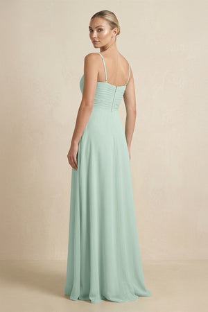 Sage V-Neck A-Line Chiffon Pleated Bridesmaid Dress (2) | KISSBRIDAL