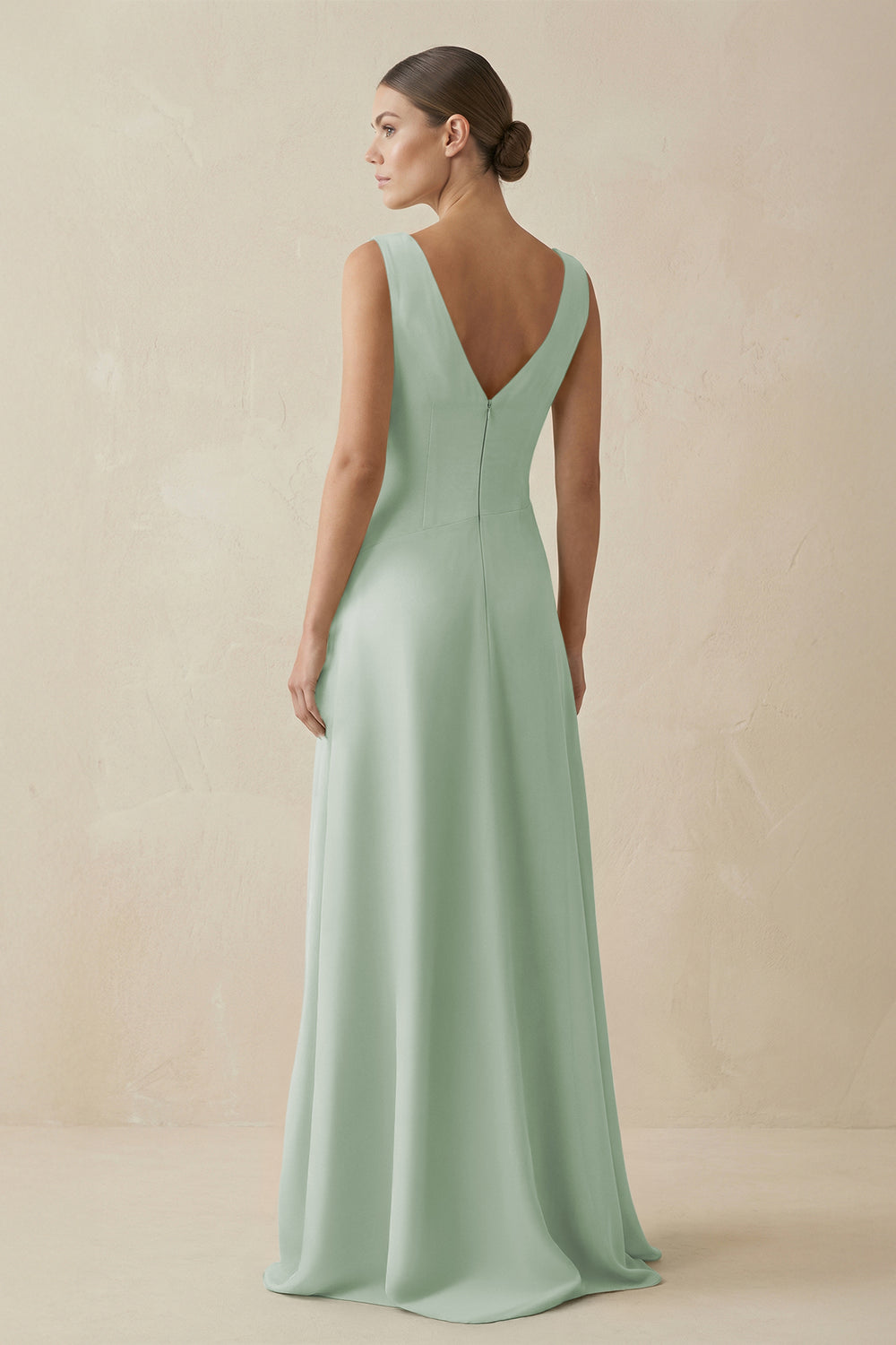 V-Neck A-Line Chiffon Ruffled Bridesmaid Dress in Sage