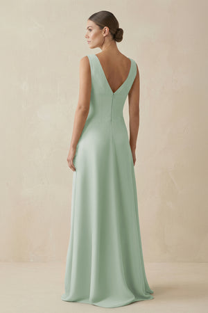 Sage V-Neck A-Line Chiffon Ruffled Bridesmaid Dress (2) | KISSBRIDAL