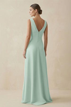 Sage V-Neck A-Line Chiffon Ruffled Bridesmaid Dress (2) | KISSBRIDAL