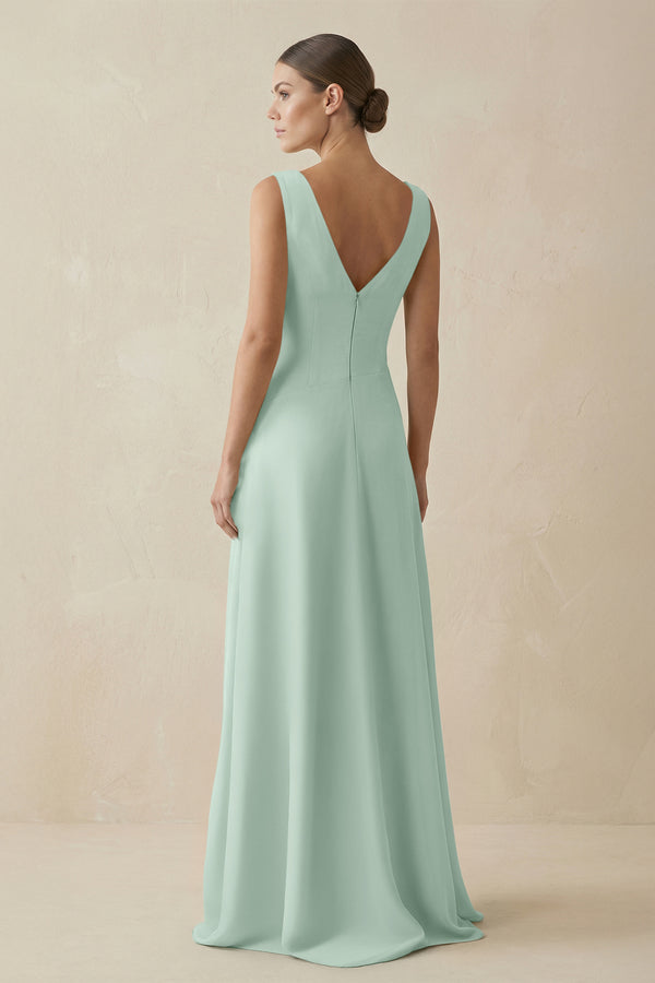 Sage V-Neck A-Line Chiffon Ruffled Bridesmaid Dress (2) | KISSBRIDAL