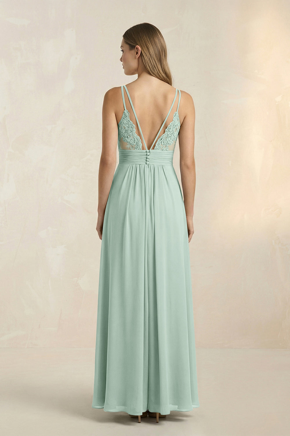 V-Neck A-Line Pleated Chiffon Bridesmaid Dress in Sage