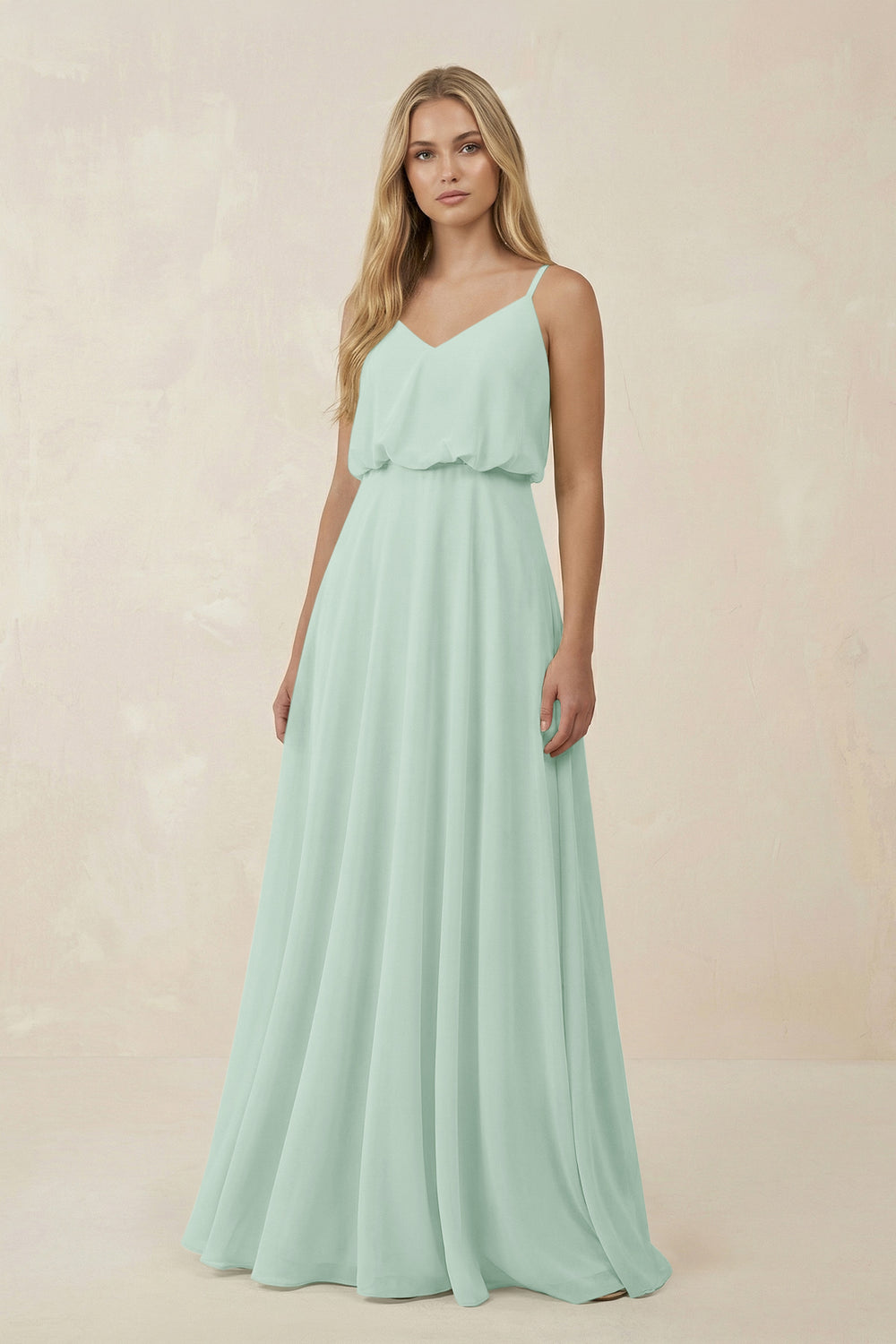 V-Neck Blouson A-Line Chiffon Bridesmaid Dress in Sage