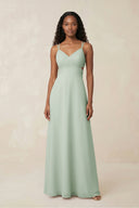 Sage V-Neck Chiffon A-Line Cut-Out Bridesmaid Dress | KISSBRIDAL