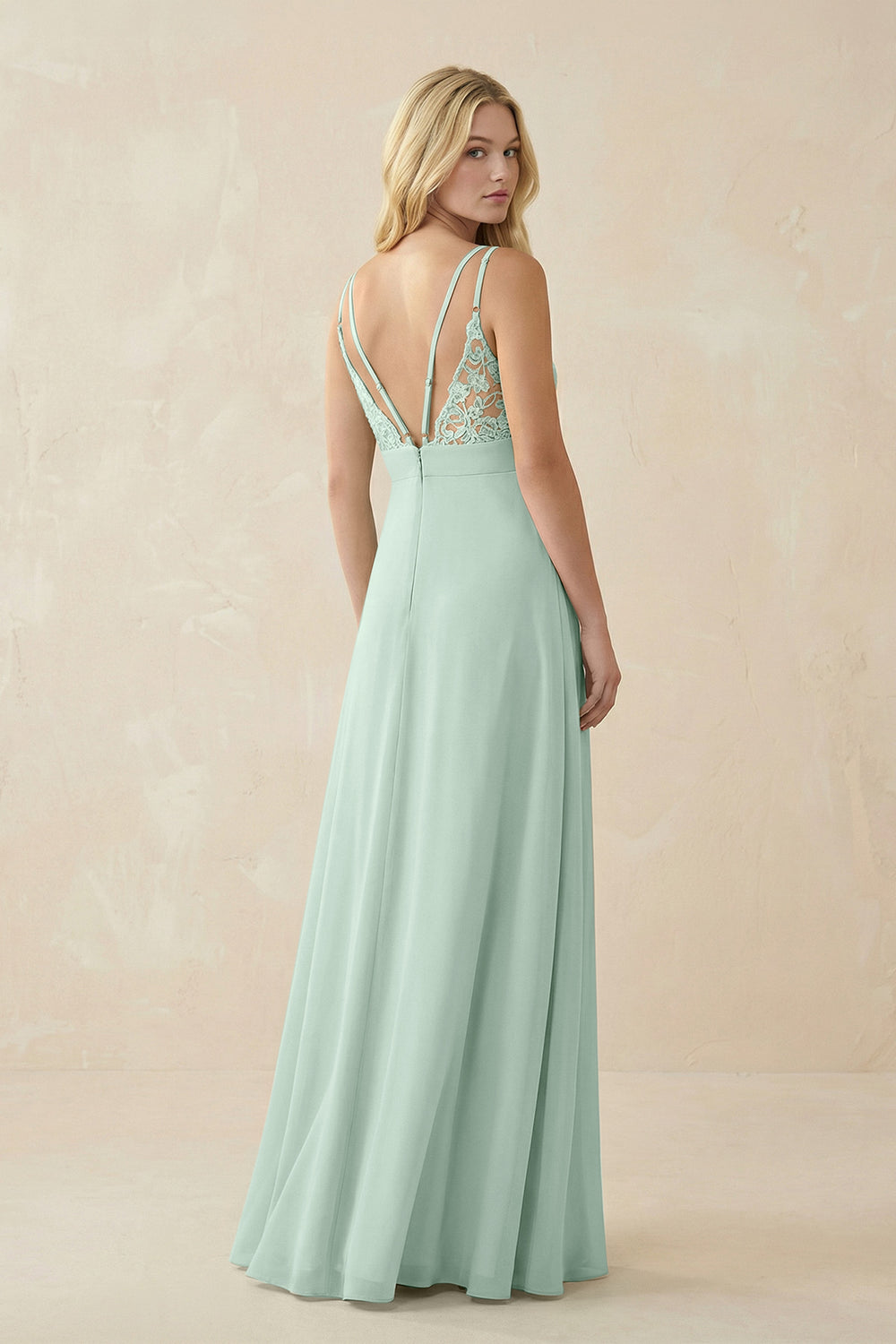 V-Neck Ruched Chiffon Bridesmaid Dress with Slit in Sage