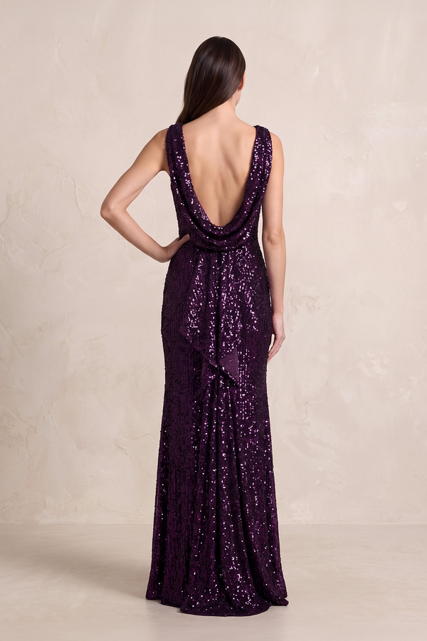 Sangria Bateau Neck Sheath Sequins Mother of the Bride Dress with V-Back (2) | KISSBRIDAL