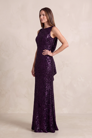 Sangria Bateau Neck Sheath Sequins Mother of the Bride Dress with V-Back (3) | KISSBRIDAL