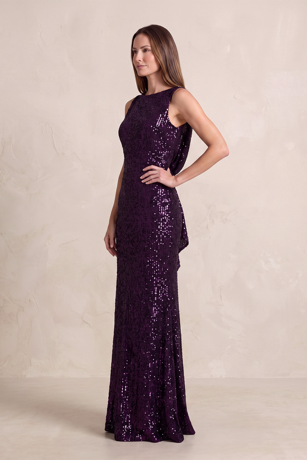 Sangria Bateau Neck Sheath Sequins Mother of the Bride Dress with V-Back (3) | KISSBRIDAL