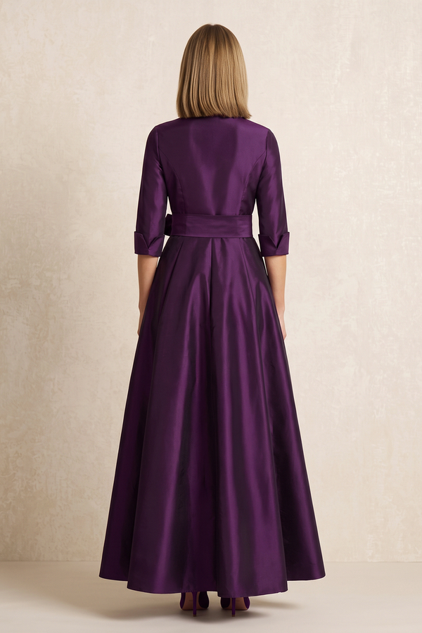Sangria Satin A-Line 3/4 Sleeves Mother of the Bride Dress (2) | KISSBRIDAL