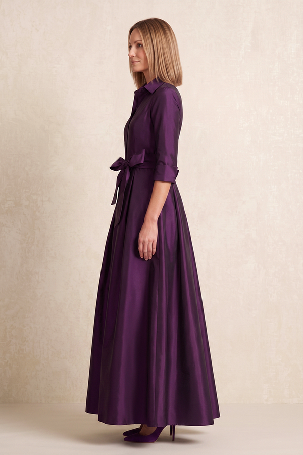 Sangria Satin A-Line 3/4 Sleeves Mother of the Bride Dress (3) | KISSBRIDAL