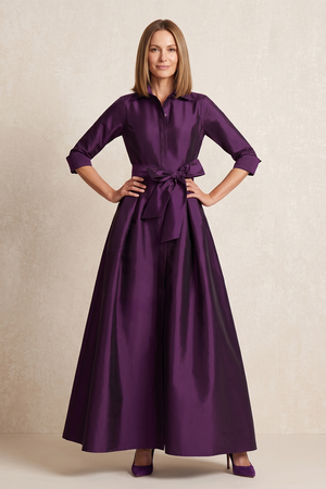 Sangria Satin A-Line 3/4 Sleeves Mother of the Bride Dress | KISSBRIDAL