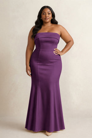 Sangria Strapless Satin Mermaid Bridesmaid Dress (3) [sizeplus] | KISSBRIDAL
