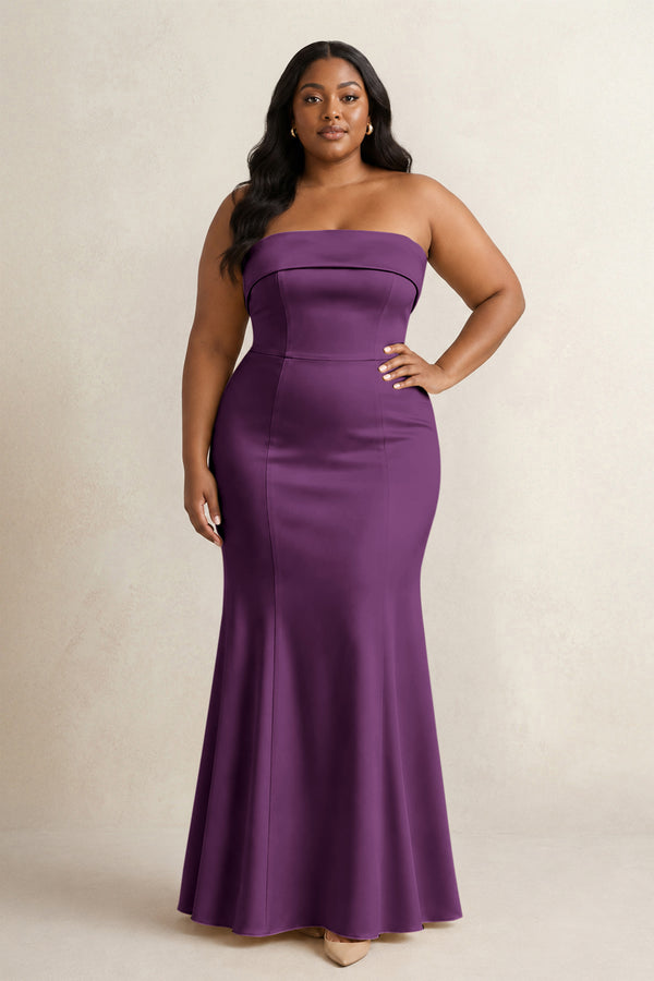 Sangria Strapless Satin Mermaid Bridesmaid Dress (3) [sizeplus] | KISSBRIDAL