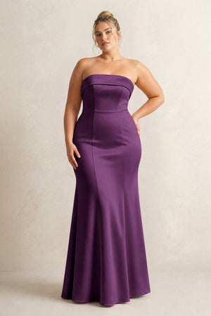 Sangria Strapless Satin Mermaid Bridesmaid Dress [sizeplus] | KISSBRIDAL