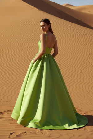 Satin Gown With Pockets in Green - SHE IS ME