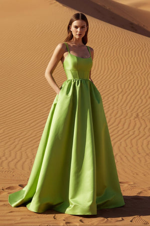 Satin Gown With Pockets in Green - SHE IS ME