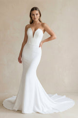 Satin Mermaid Satin Strapless Simple Wedding Dress - KISS BRIDAL Wedding Dresses