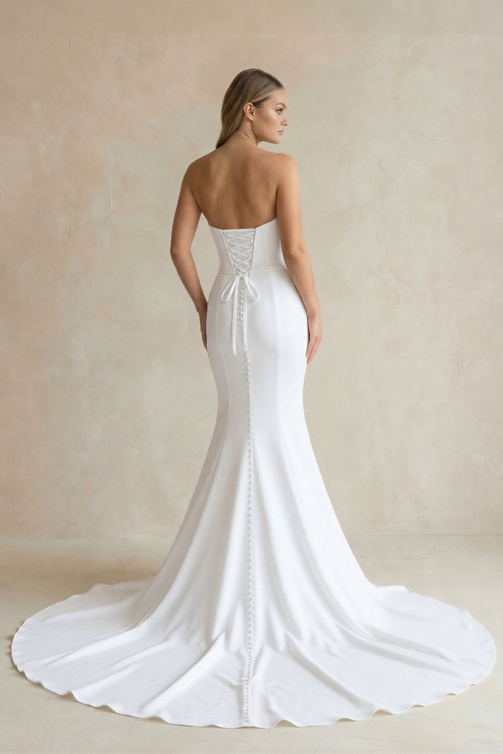 Satin Mermaid Satin Strapless Simple Wedding Dress - KISS BRIDAL Wedding Dresses