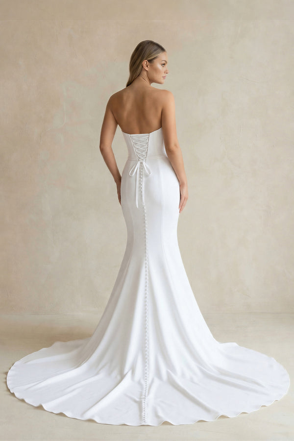 Satin Mermaid Satin Strapless Simple Wedding Dress - KISS BRIDAL Wedding Dresses